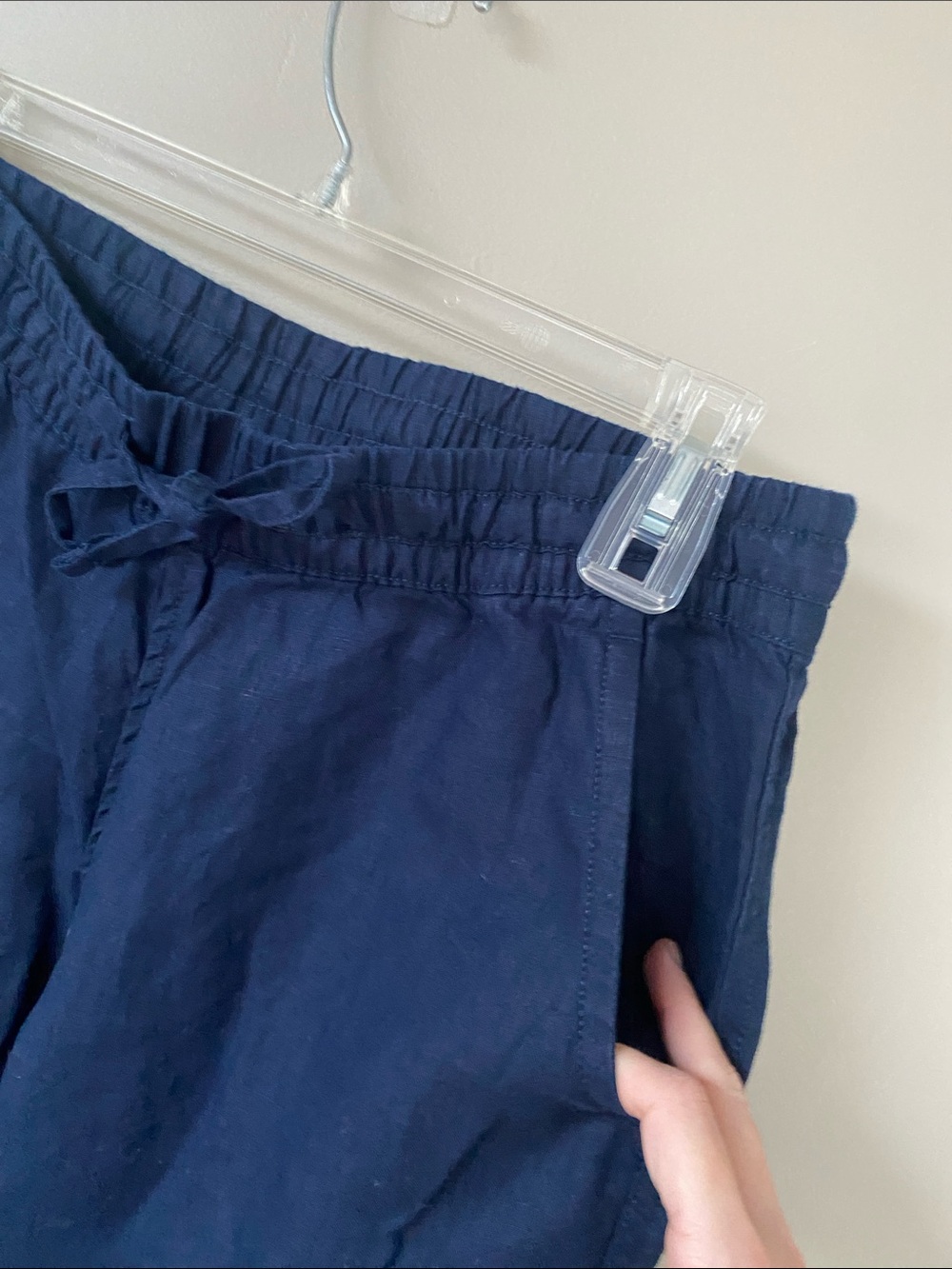 LL Bean Premium Washable Linen Pull-On Wide Leg Pants navy blue 8 petite - Picture 5 of 7